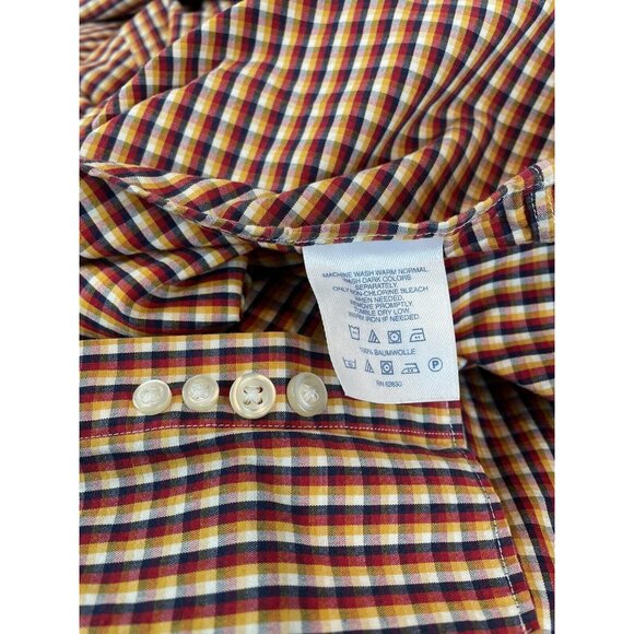 Lands End Men’s 17-34 Plaid Long Sleeve Button Down Red Yellow White Blue - Picture 4 of 6